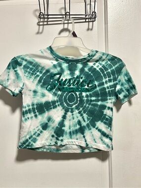 Justice Green Tie-Dye Crop Tee Size Small